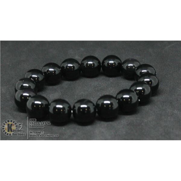 #209- NATURAL BLACK OBSIDANT BEAD BRACELETE 12 MM