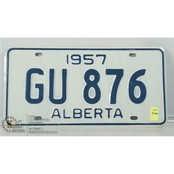 1957 ALBERTA PLATE LOW NUMBER.