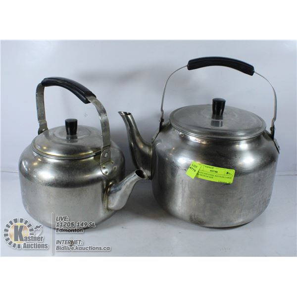 2 STAINLESS STEEL KETTLES LARGE AND MEDIUM SIZE
