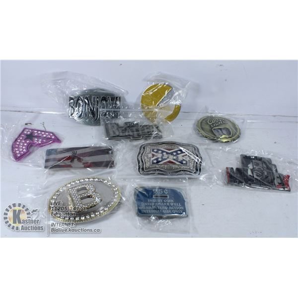 BIN OF NEW AND USED BELT BUCKLES ROCK AND MORE