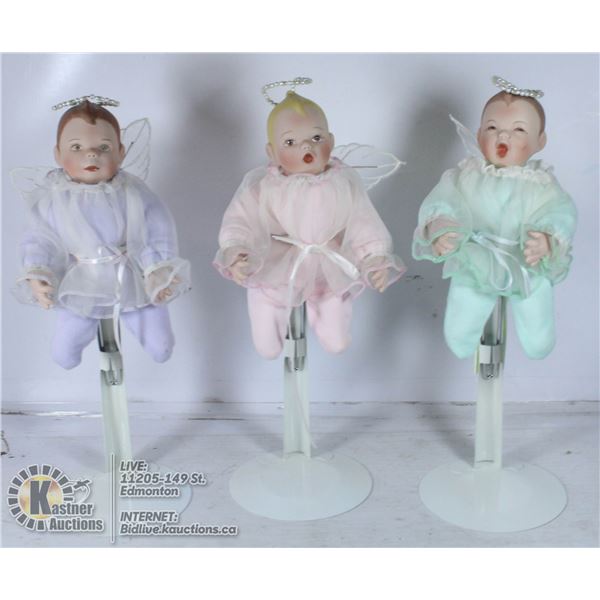 SET OF 3 VINTAGE BABY ANGEL PORCELAIN DOLLS