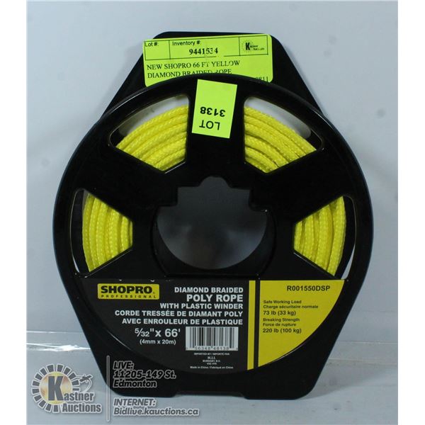 NEW SHOPRO 66 FT YELLOW DIAMOND BRAIDED ROPE