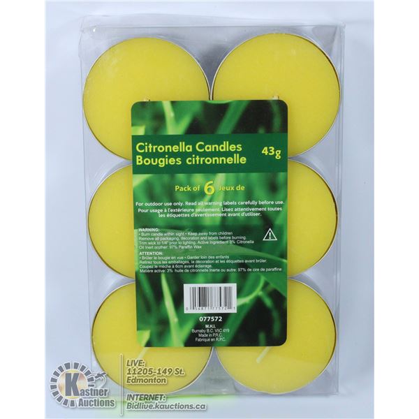 6 PACK OF 43G CITRONELLA CANDLES