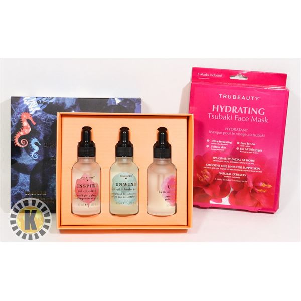 NEW 3PC RELAX AND RENEW BATH OIL SET WITH FACE MAS