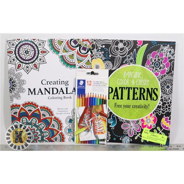2 MINDFULNESS COLORING BOOKS WITH PENCIL CRAYONS