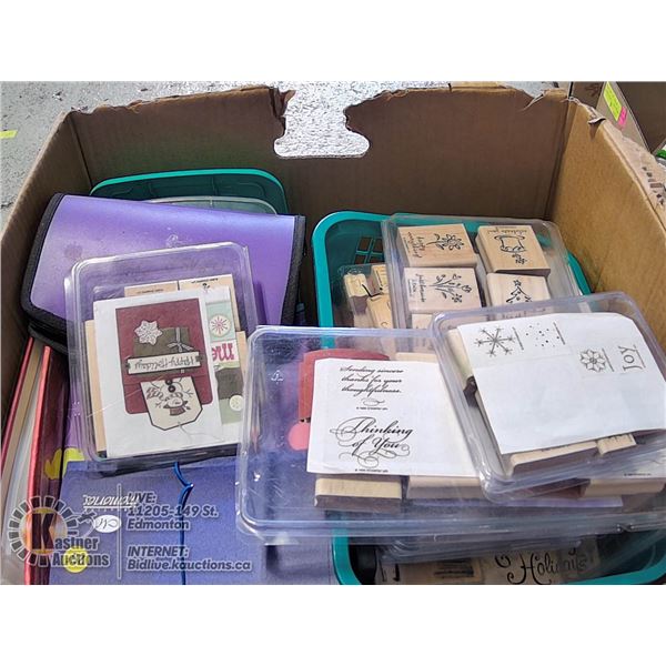 LARGE BOX OF BRAND NAME  STAMPS, BRASS STENCILS,