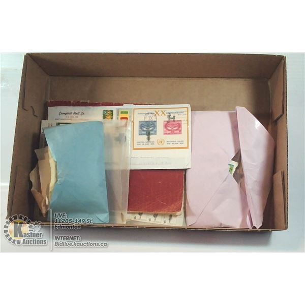 FLAT OF HUNDREDS OF OLD STAMPS /W STAMPBOOK,