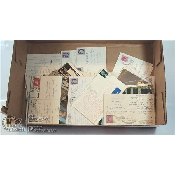 FLAT OF OLD POSTCARDS WITH POSTAGE. ESTATE