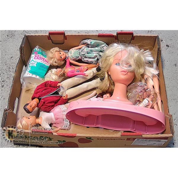 FLAT VTG DOLLS - BARBIES /W STYLING HEAD, SHIRA,