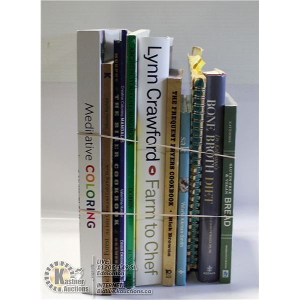 FLAT OF ASSORTED BOOKS INCLUDES :GLUTEN FREE ,