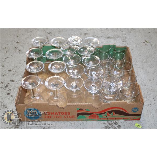 LARGE FLAT OF GLASSWARE.