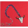 Image 1 : LONG HORN W/TURQUOISE ON BLUE CHAIN NECKLACE