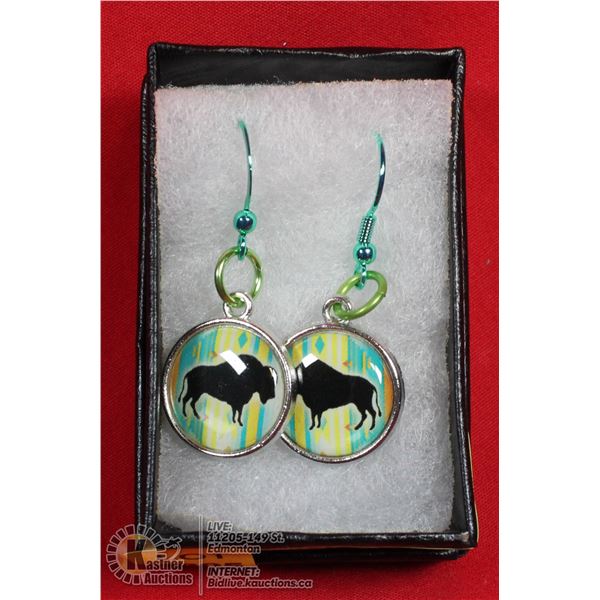 BUFFALO EARRINGS ON GREEN HOOKS