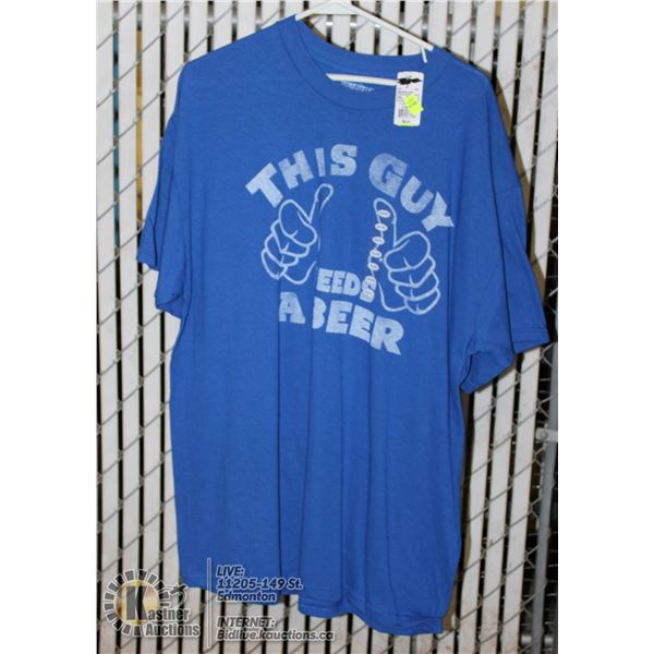 BLUE T-SHIRT "THIS GUY NEEDS A BEER" SIZE XL