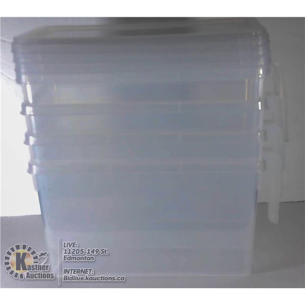 LOT OF 4 PLASTIC STORAGE CONTAINERS WITH HANDLES