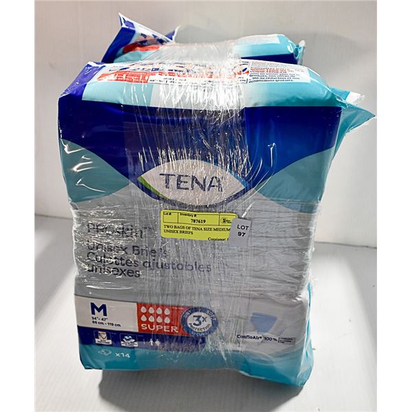 TWO BAGS OF TENA SIZE MEDIUM UNISEX BRIEFS