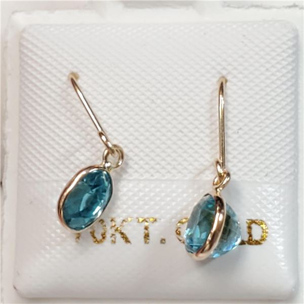 10K YELLOW GOLD RARE BLUE ZIRCON(1.7CT) EARRINGS