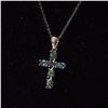 Image 2 : TOPAZ AND ZIRCON CROSS SET IN SILVER WITH CHAIN