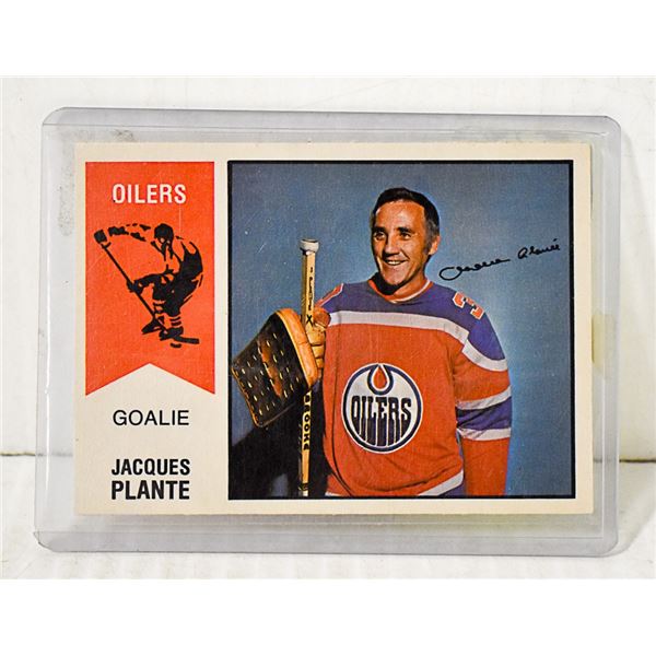 JACQUES PLANTE HOCKEY CARD EDMONTON WHA 1974