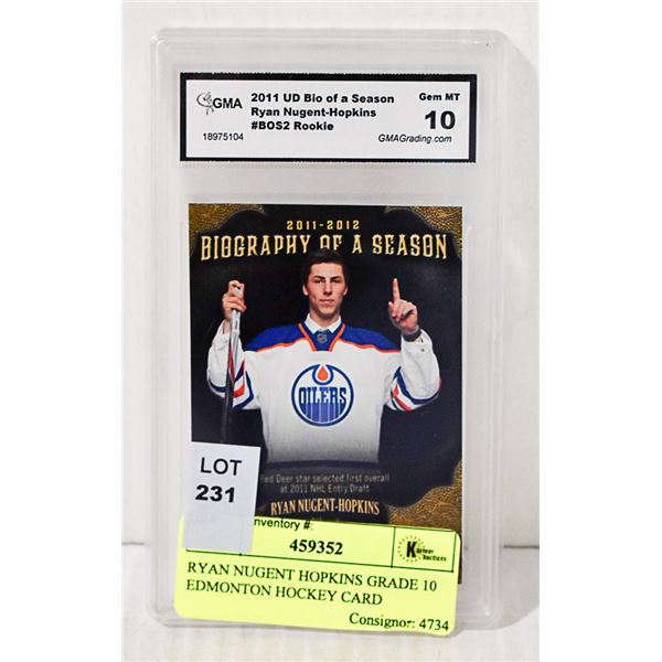 RYAN NUGENT HOPKINS GRADE 10 EDMONTON HOCKEY CARD