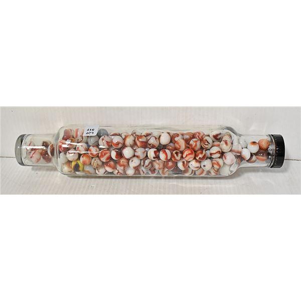 VINTAGE GLASS ROLLING PIN WITH MARBLES
