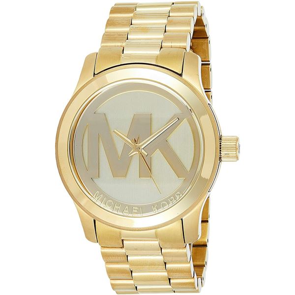 NEW MICHAEL KORS 43MM MK LOGO GOLD TONE MSRP $311