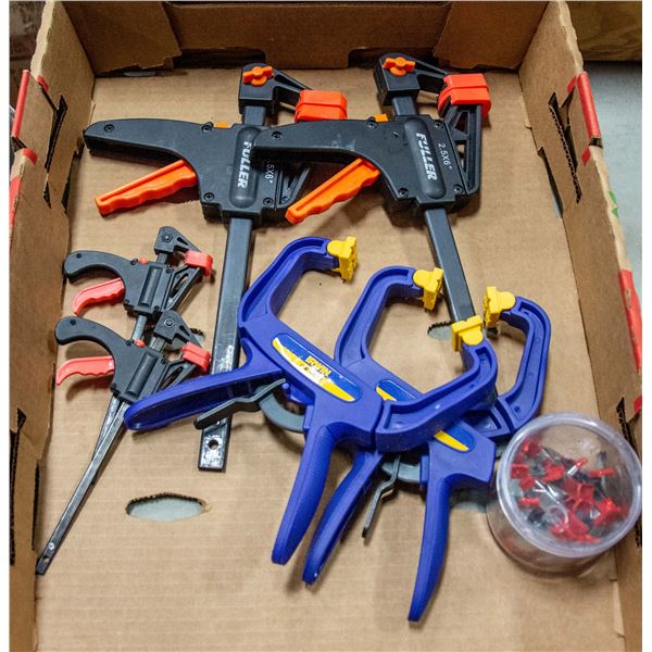 LARGE FLAT OF VARIOUS TYPES OF CLAMPS - INCL.