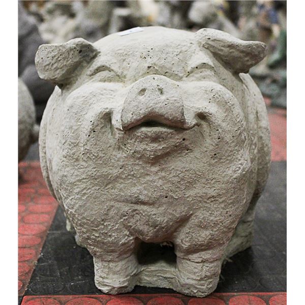 CONCRETE HAPPY PIG 10 INCH TALL STATUE