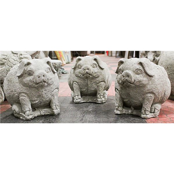 THREE OF CONCRETE PIG 8 INCH TALL PLANTER STATUES