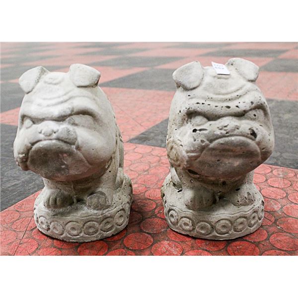 PAIR OF CONCRETE ANGRY BULLDOG 8 INCH TALL STATUES