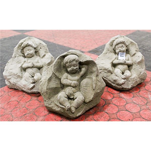 LOT OF 3 CONCRETE SLEEPY CHERUB 5 INCH TALL