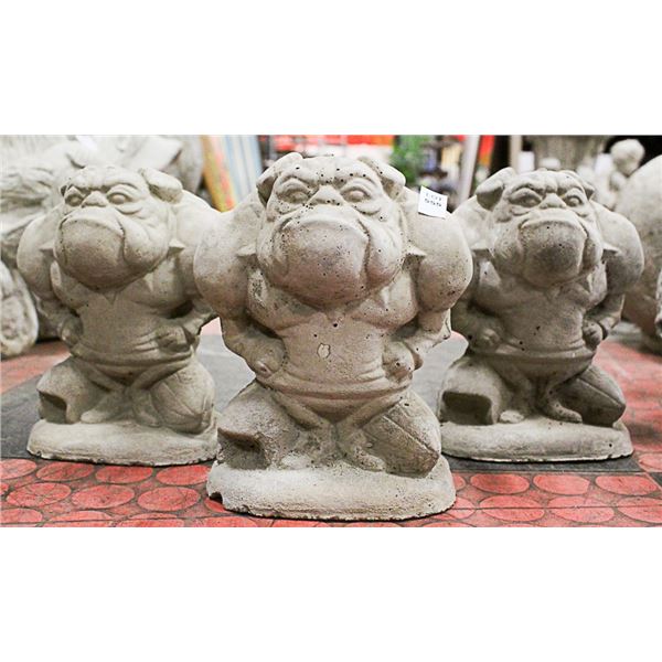 LOT OF 3 CONCRETE TICKED OFF 8 INCH TALL STATUES