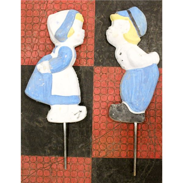 PAIR OF CONCRETE PAINTED CHILDREN 23 INCH TALL