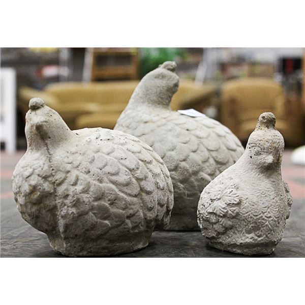 CONCRETE TRIO QUAIL STATUES