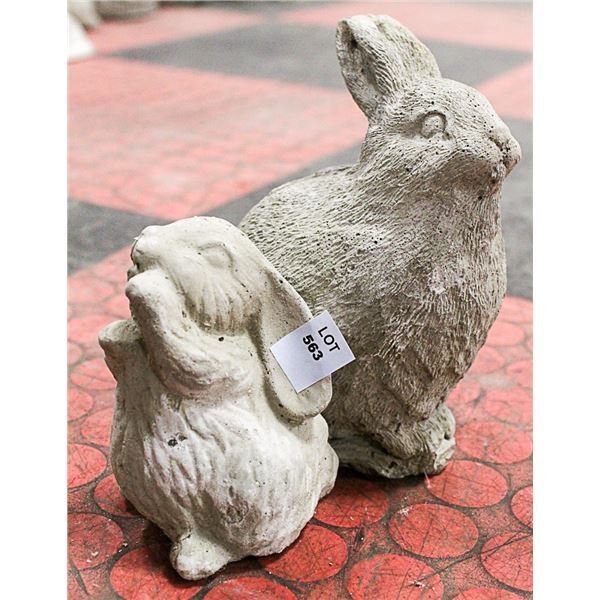 CONCRETE PAIR OF BUNNY RABBIT STATUES