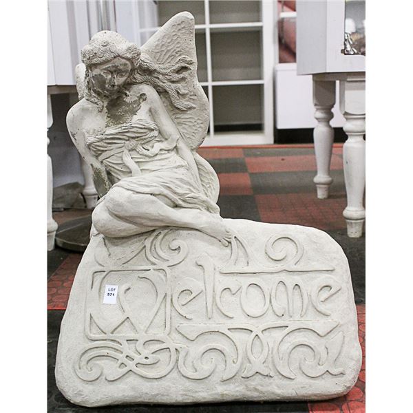 CONCRETE WELCOME ANGEL 21 INCH TALL PLAQUE STATUE