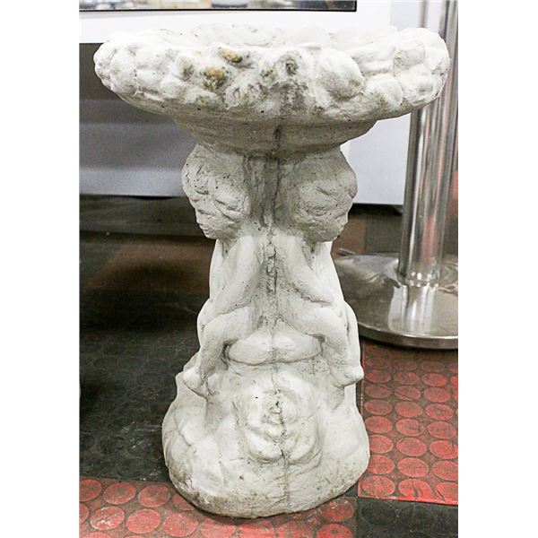 CONCRETE CHERUB 17 INCH TALL BIRDBATH