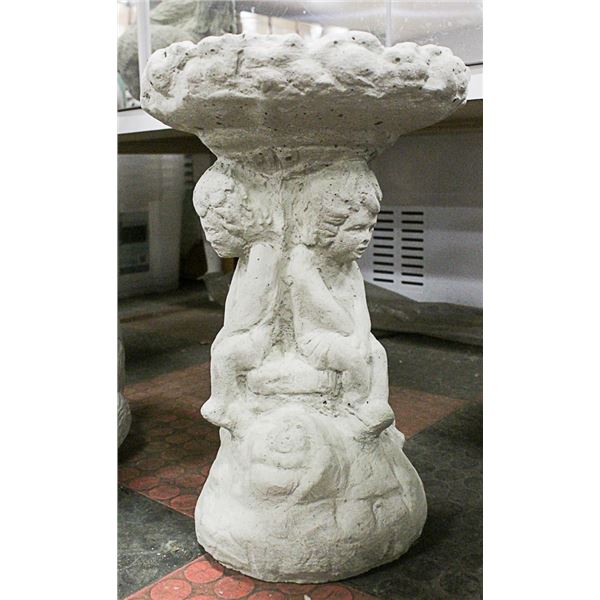CONCRETE CHERUB 17 INCH TALL BIRDBATH