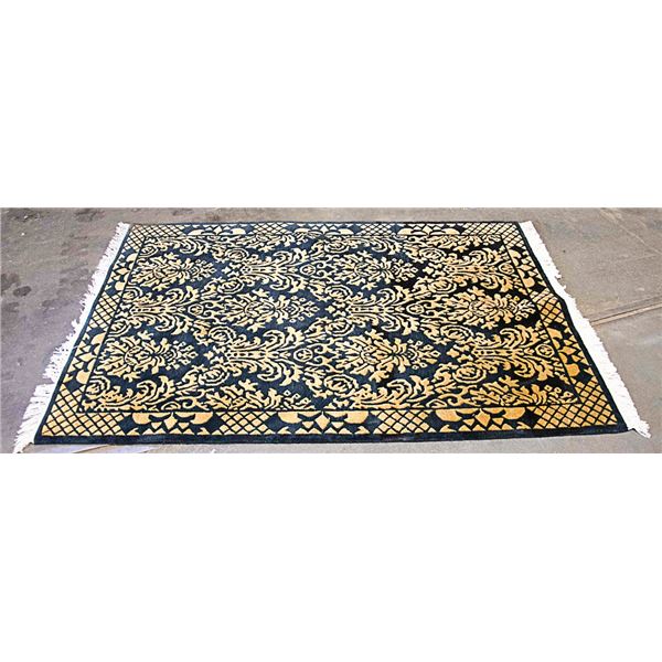 PERSIAN WOOL AREA RUG BLACK AND GOLD COLOURED