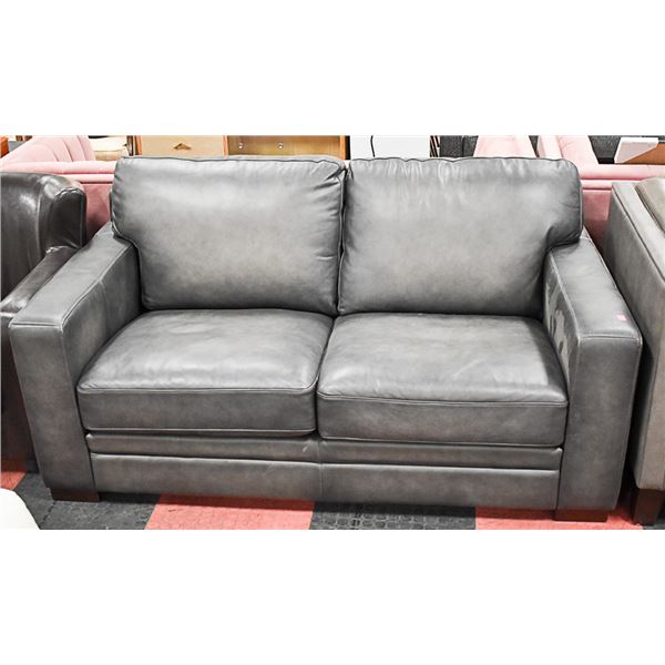 DARK GREY LEATHER LOVESEAT 69"