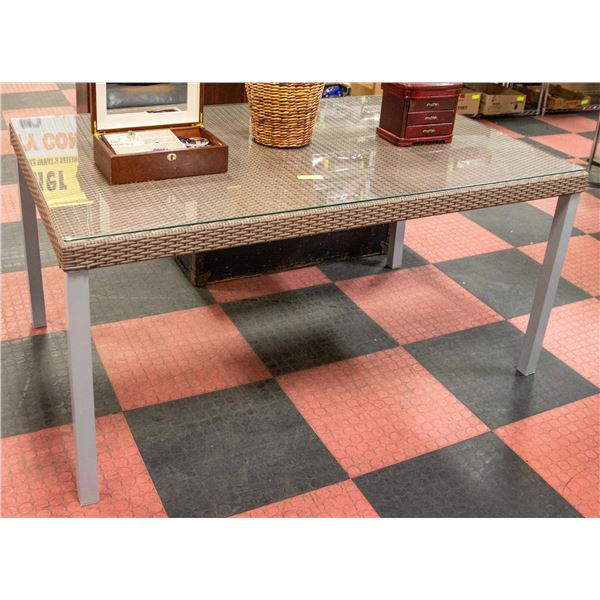 GLASS TOP WICKER TABLE FOR OFFICE/PATIO/HOME