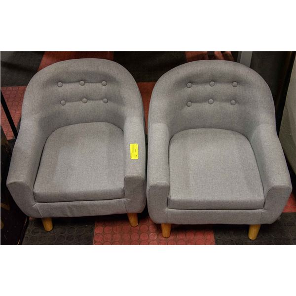 PAIR OF SHOWHOME GREY FABRIC KIDS CHAIRS 21 INCHES