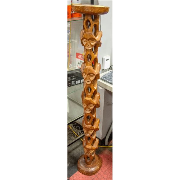 ANTIQUE WOOD PEDESTAL STATUE APPROX 5 FT TALL