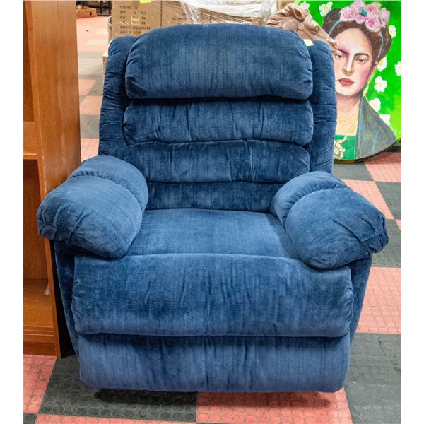 BLUE FABRIC ROCKER RECLINER (40"L X 35"W 42"H)