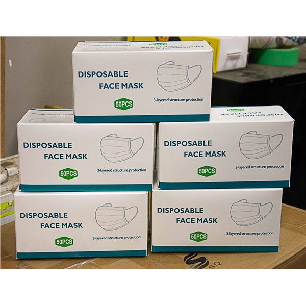 5 BOXES OF 50 DISPOSABLE FACE MASKS