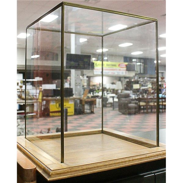 OAK AND GLASS DISPLAY CASE 12"X12"X15" HIGH