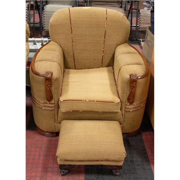 ANTIQUE LIVING ROOM CHAIR WITH OTTOMAN