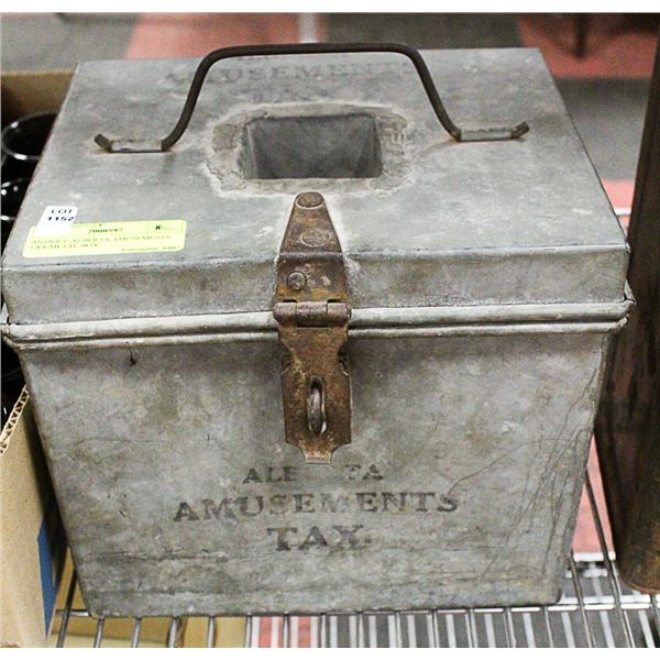 ANTIQUE ALBERTA AMUSEMENTS TAX METAL BOX