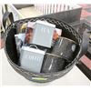 Image 1 : SHOWHOME LEATHER BASKET WITH BOOKS AND CANNISTERS
