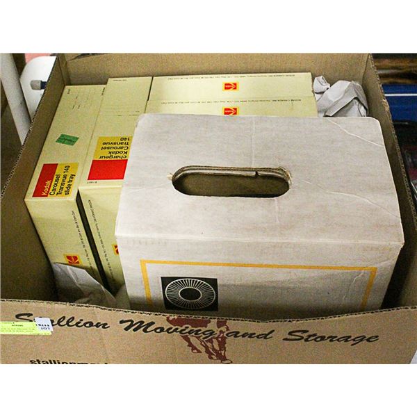 VINTAGE SLIDE PROJECTOR, PROJECTOR SCREEN, AND